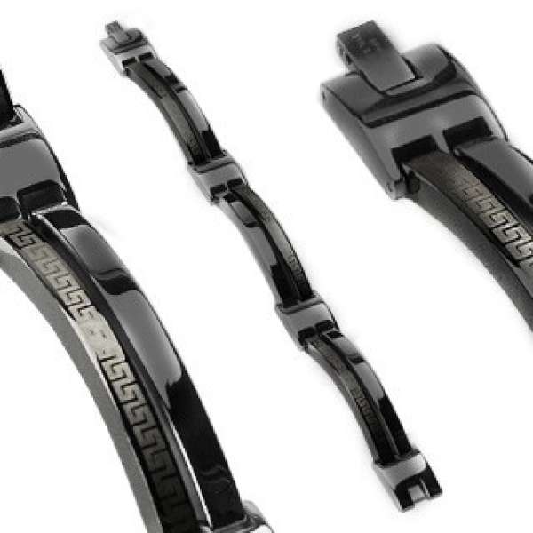 Sebészeti acél karkötő fekete színben, görög kulcs