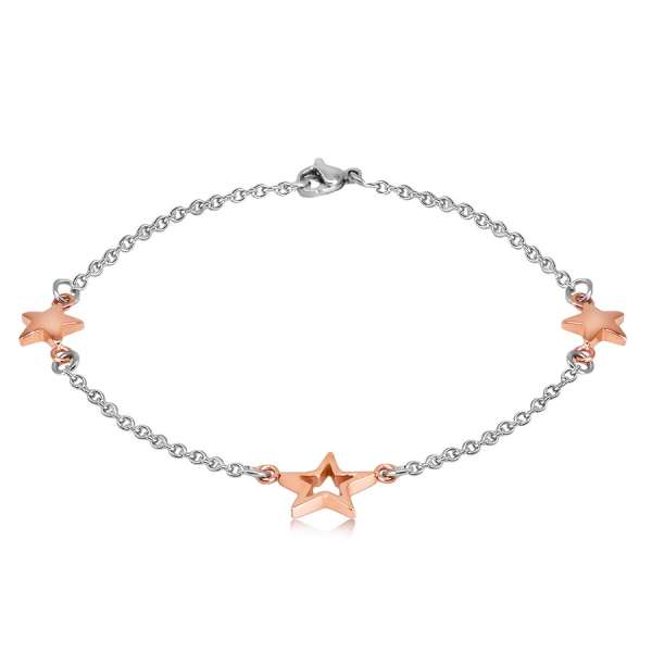 Acél karkötő - három csillag réz színben, finom lánc
