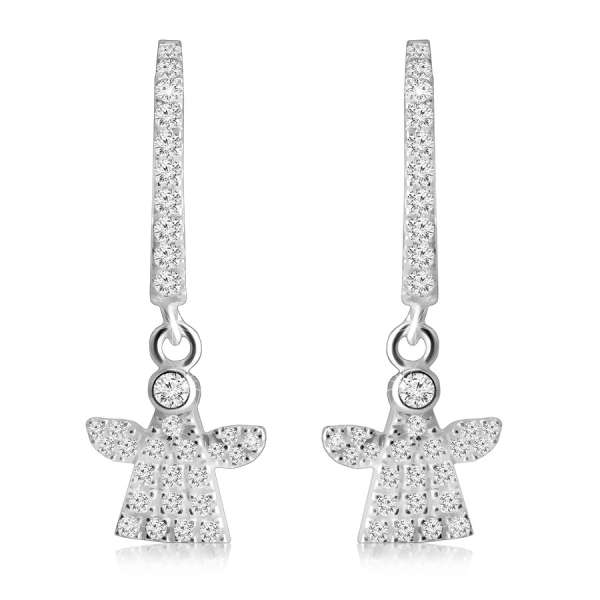 925 ezüst bepattintós fülbevaló - karika és angyalka tiszta cirkóniával díszítve