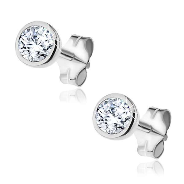 925 ezüst fülbevaló - cirkónia kerek kehelyben, 4 mm