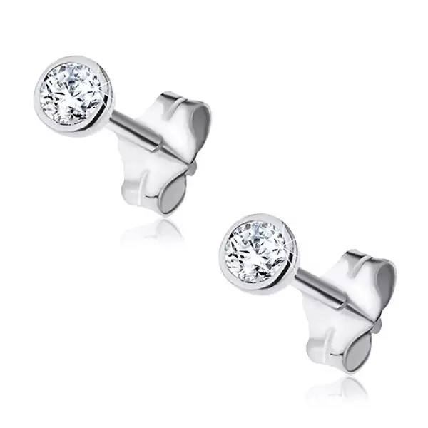 Ezüst fülbevaló - tiszta kő kör alakú kehelyben, 3 mm