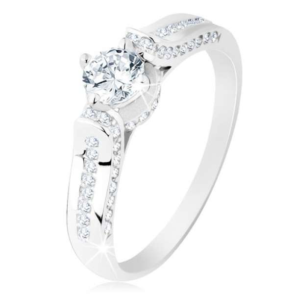 Ezüst gyűrű 925, átlátszó cirkóniás vonal, kerek cirkónia a díszes foglalatban - Nagyság_ 54