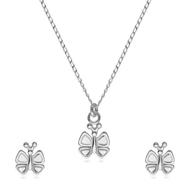 925 ezüst két részes szett - fülbevaló és nyaklánc, pillangó díszített szárnyakkal
