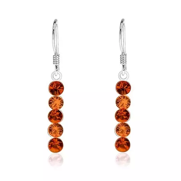 925 ezüst fülbevaló, függőleges narancs Swarovski kristályos vonal