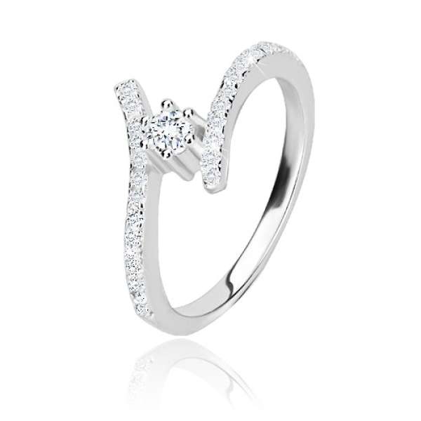 925 ezüst gyűrű - csillogó íves sín, kristálytiszta kerek cirkónia foglalatban - Nagyság_ 51