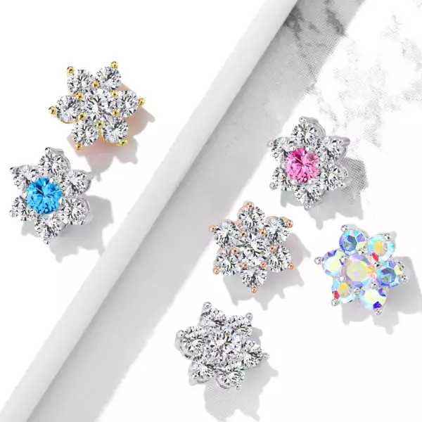 Pótfej implantátumhoz, 316L acélból, virág, cirkónia, ródium bevonattal, 1,6 mm - A cirkónia színe: Szivárvány - AB