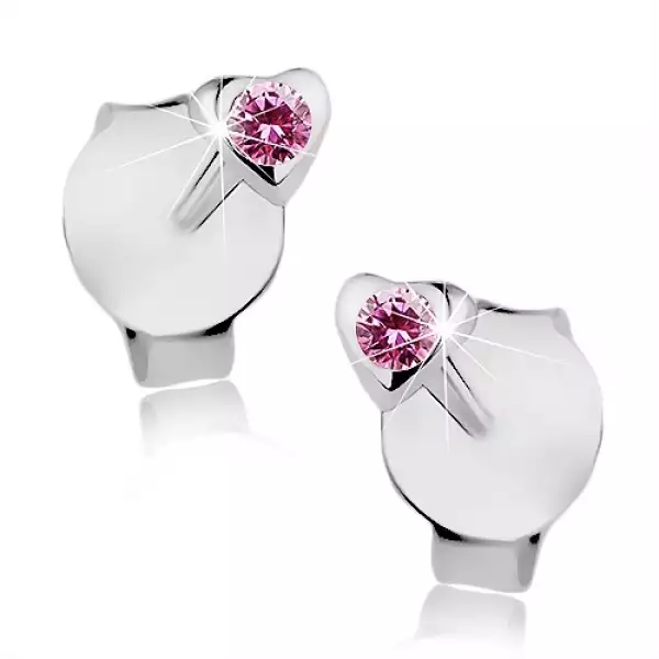 Beszúrós kapcsolás, 925 ezüst, apró szív, rózsaszín Swarovski kristály