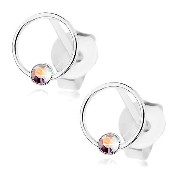 Fülbevaló 925 ezüstből, karika Swarovski kristállyal szivárvány színben