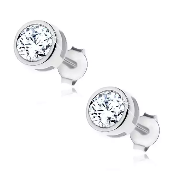 925 ezüst fülbevaló - kerek tiszta cirkónia dupla keretben, 6 mm