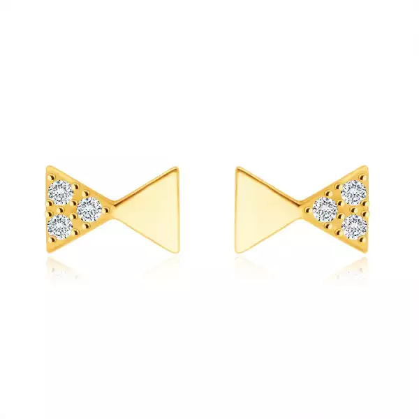 9K arany fülbevaló - férfi csokornyakkendő motívum, kerek tiszta cirkónia