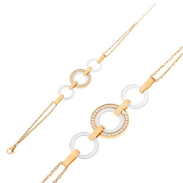 Acél - kerámia karkötő arany és fehér színben, átlátszó cirkóniák