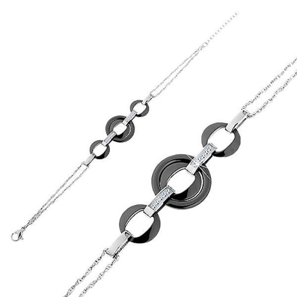 Karkötő kerámia és acél elemekből, fekete színben és ovális részek cirkóniákkal