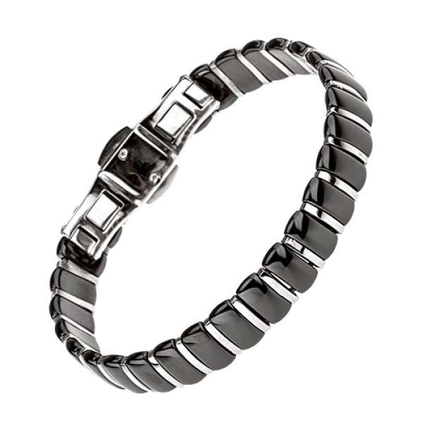 Karkötő fekete kerámia részekből, keskeny acél sávok