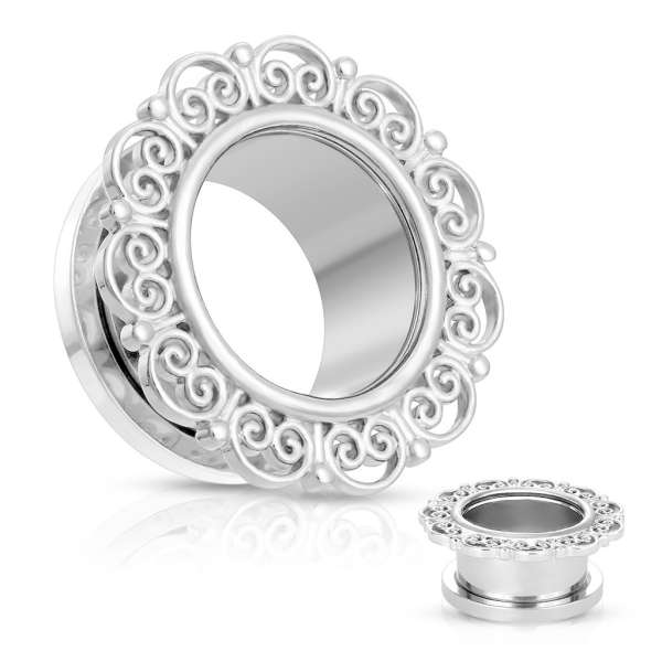 Orvosi acél fültágító, filigrán szívek, ezüst - Vastagság_ 12 mm