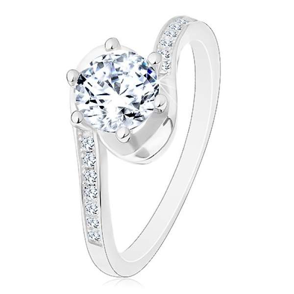 925 ezüst gyűrű, fényes szárak hajlított végekkel, kerek átlátszó cirkónia - Nagyság_ 50