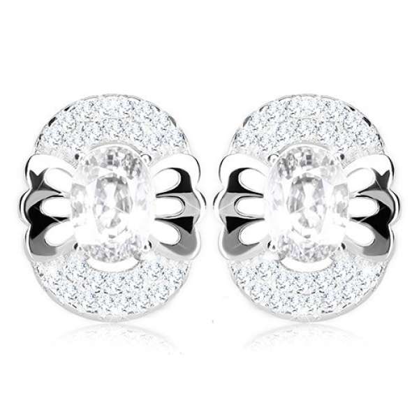 925 ezüst fülbevaló, cirkóniás ovális, pillangó hasonmás, kettős keret