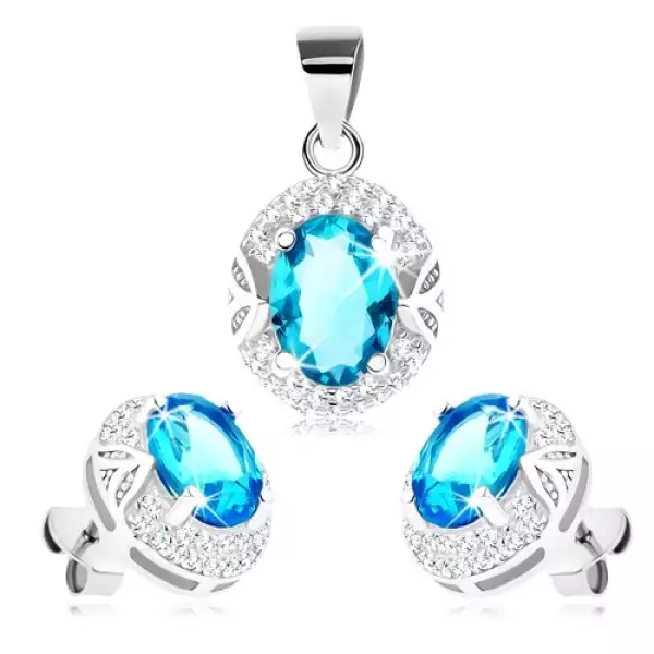 925 ezüst szett - világoskék cirkónia díszített szegéllyel
