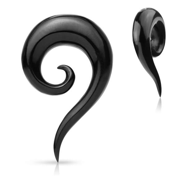 Természetes anyagból készült fültágító - fekete, sima, ívelt spirál - Vastagság_ 10 mm