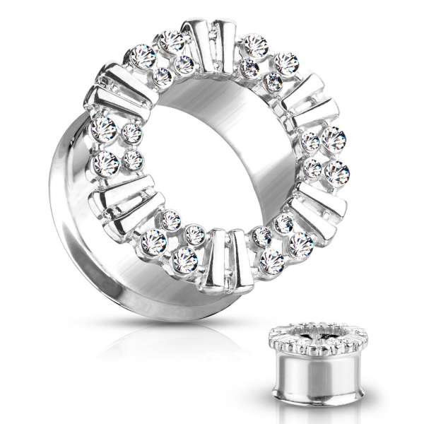 316L acél fültágító -átlátszó kristály vonal, kiálló csíkok, fényes felület - Vastagság_ 16  mm