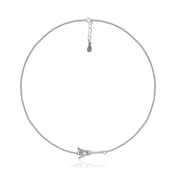 925 ezüst karkötő, vékony lánc, Eiffel-torony, cirkóniával kirakva