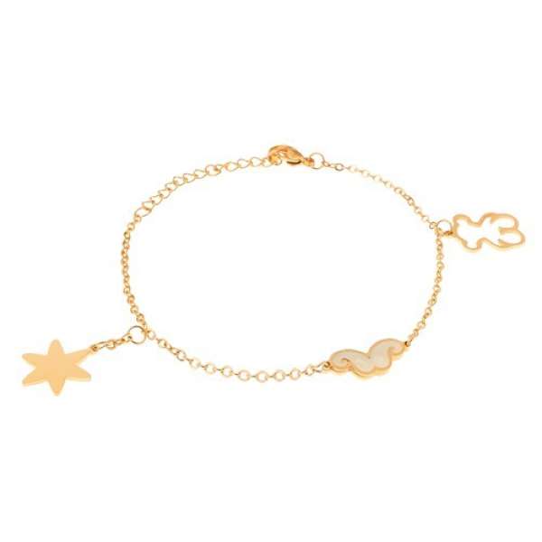 Arany színű acél karkötő, mackó, csillag, bajusz körvonala