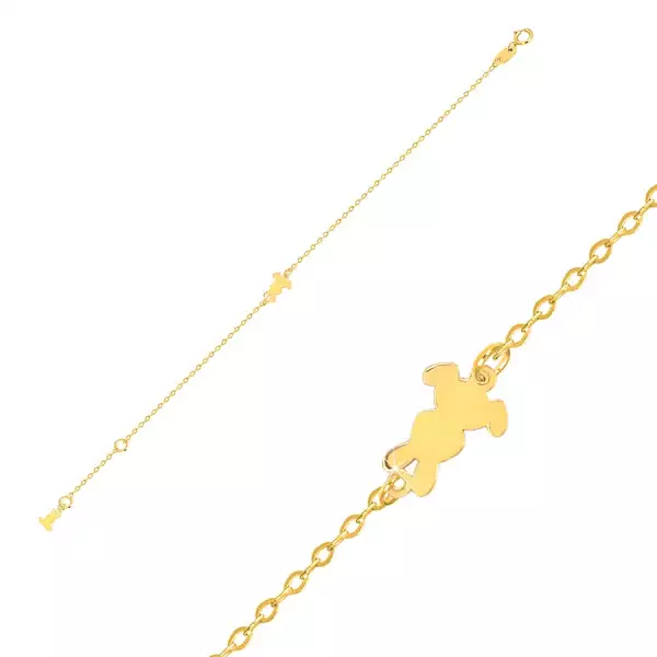 375 sárga arany karkötő arany  - két nyuszi sziluettje, fényes lánc ovális láncszemekkel