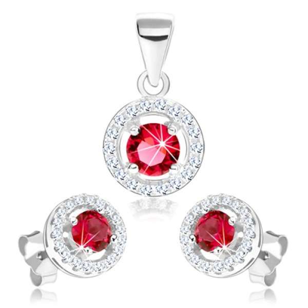 925 ezüst szett, fülbevaló és medál, csillogó körvonal, rózsaszín cirkónia