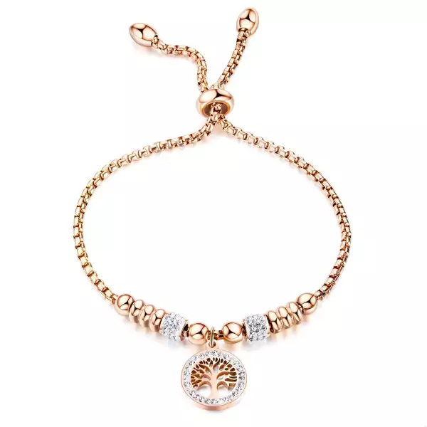 Acél karkötő réz színben - életfa cirkónia gyűrűben