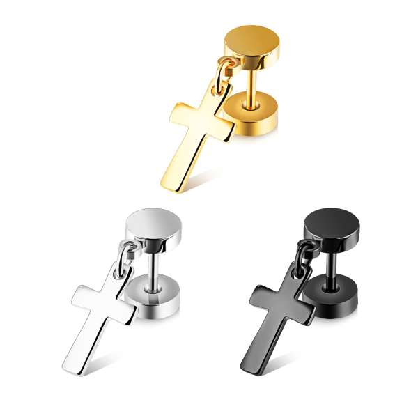 316L acél álfültágító – fényes kereszt, súlyzó, többféle kivitel - Szín: Arany