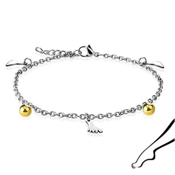 Acél bokalánc - lábfej és gyöngyök, két színben