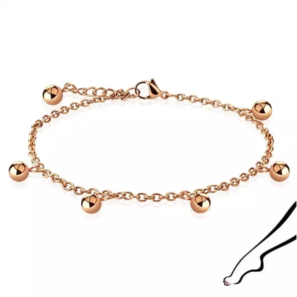 Acél lánc csuklóra vagy bokára - fényes gyöngyökkel, réz színben