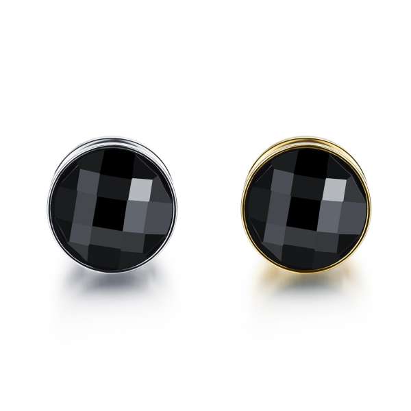 316L Acél álfültágító  – vágott fekete cirkónia, többféle kivitelben - Szín: Ezüst