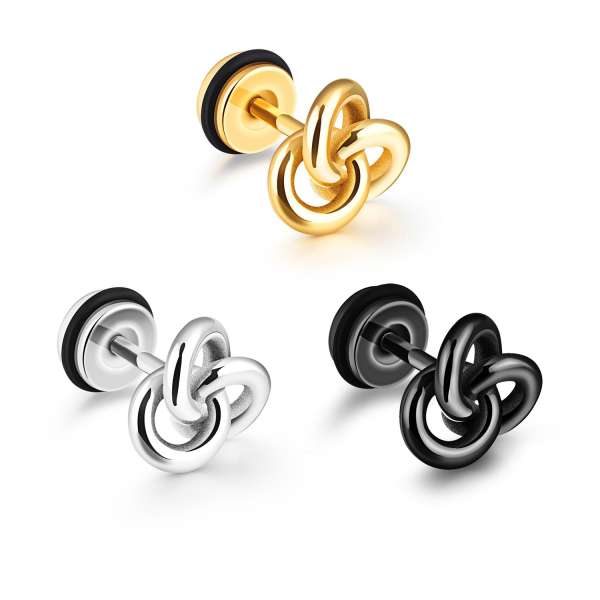 316L acél álfültágító  - három egymásba fonódó karika, különböző színekben - Szín: Fekete 