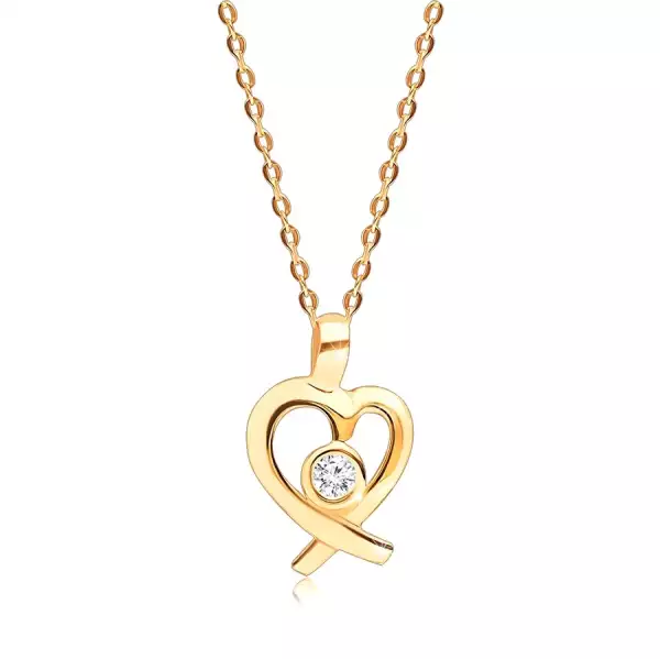 Briliáns nyaklánc 585 sárga aranyból - egy kerek briliáns szív alakú körvonallal, vékony lánc