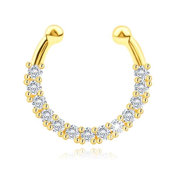 14K sárga arany piercing - nyitott kör, egy sor átlátszó cirkónia