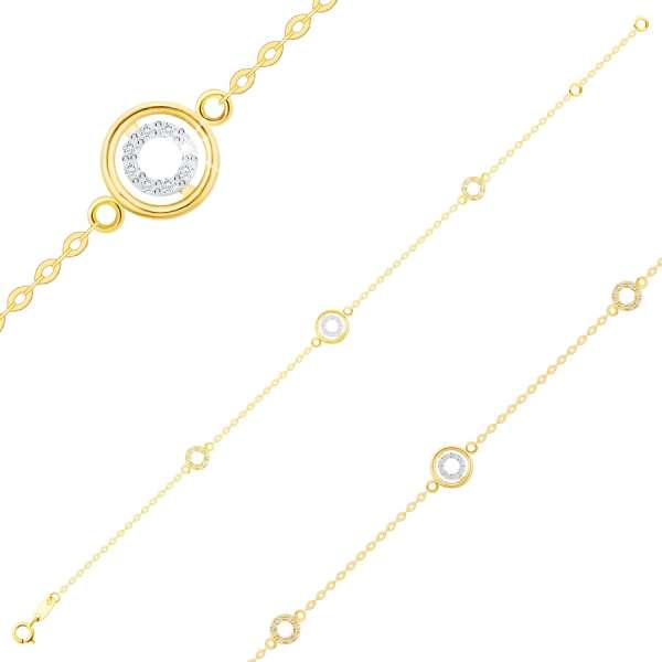 585 Kombinált arany karkötő - kör kontúrok, átlátszó cirkóniák