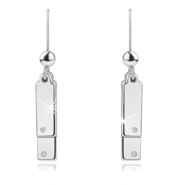 925 ezüst lógós fülbevaló - átlátszó gyémánt, vékony téglalapok, afrikai akasztó