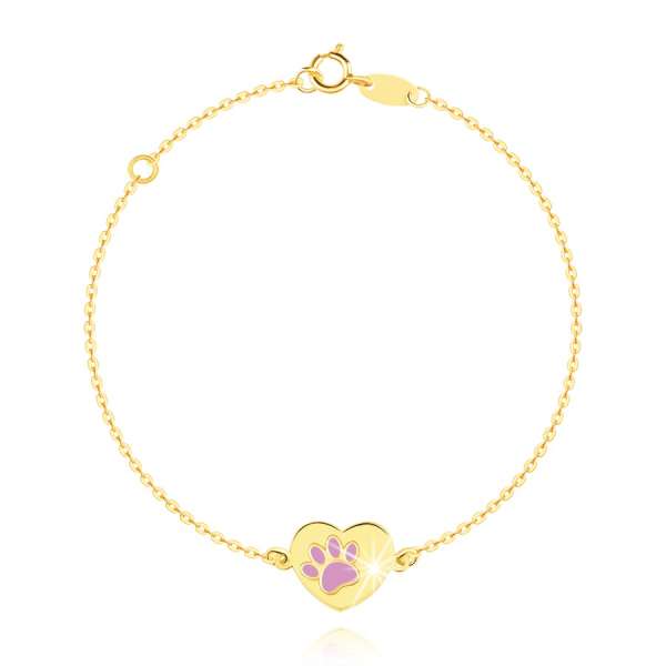 14K arany gyerek karkötő - szív állat mancs nyommal