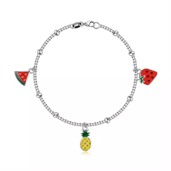 925 ezüst gyermek karkötő – dinnye, ananász és eper formájú medálok