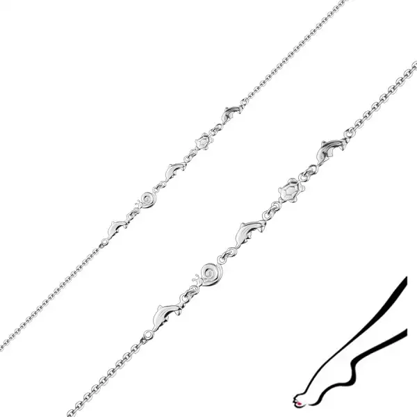 925 ezüst karkötő vagy bokalánc - állítható, ugró delfinek, teknős, csiga