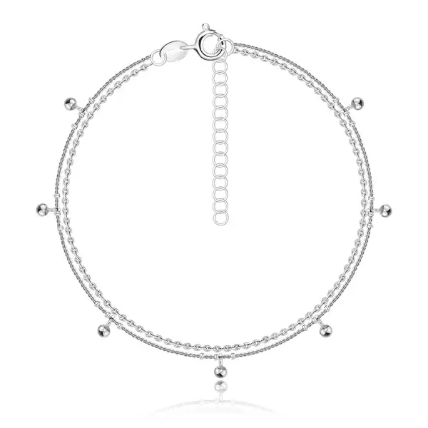 925 ezüst dupla karkötő - állítható, vékony lánccal, sima golyókkal