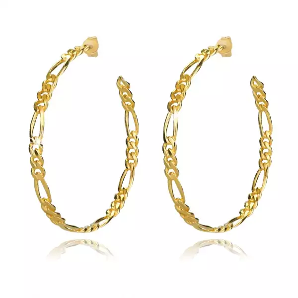 925 ezüst fülbevaló - nagy karika arany színben, Figaro minta, 50 mm