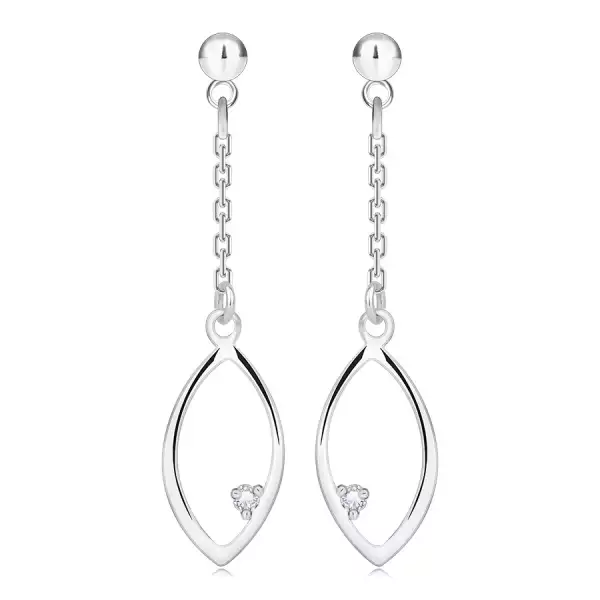 925 ezüst briliáns fülbevaló- búzaszem kontúr, tiszta gyémánt, stekkerzár