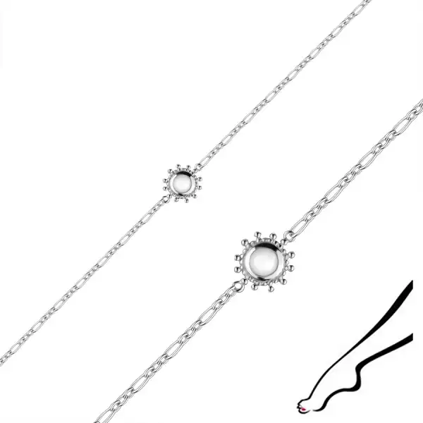 925 Ezüst bokalánc - nap fehér acháttal, Figaro lánccal