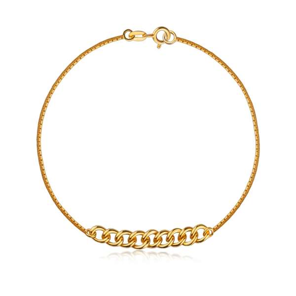 925 ezüst karkötő - középen nagyobb fazettált láncszemek, arany színben