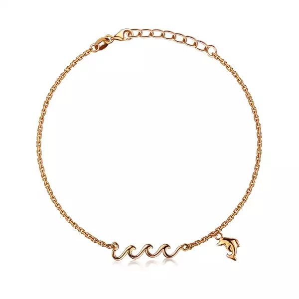 Állítható 925 ezüst karkötő - réz színű, tengeri hullám, delfin