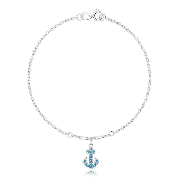 925 ezüst karkötő - vékony lánc, tengerész horgony, türkiz kövekkel