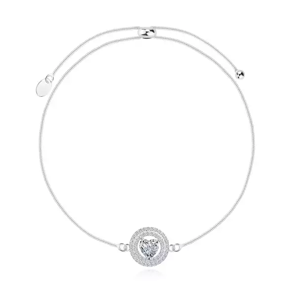 925 ezüst állítható karkötő - átlátszó cirkóniás szív, kerek kontúrban