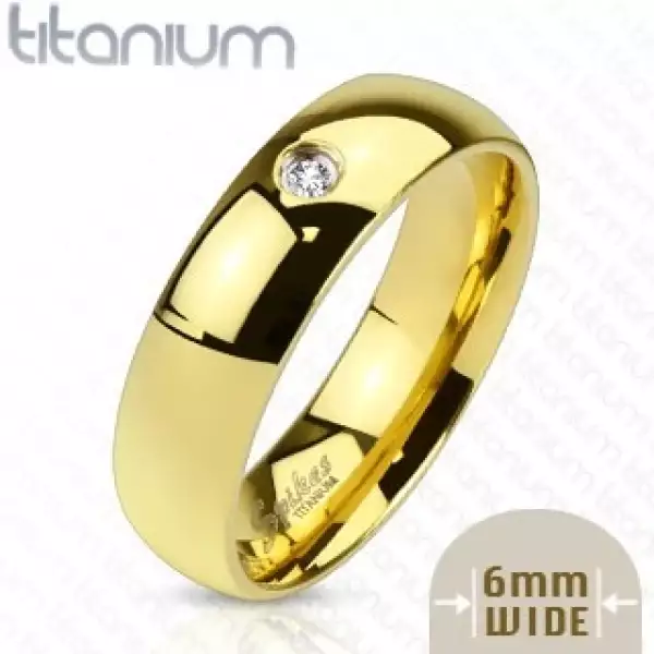 Titánium gyűrű arany színű cirkóniával, 6 mm - Nagyság_ 55