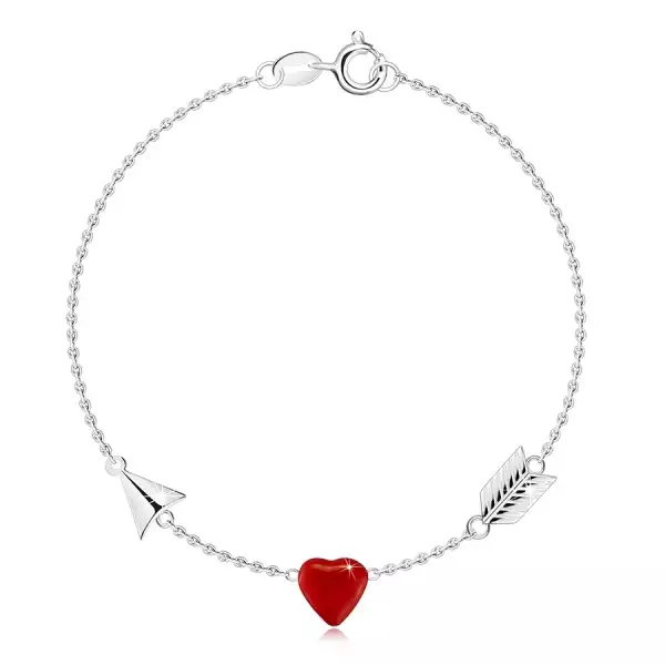 925 ezüst karkötő - Ámor nyila, piros szívvel